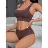 imageSHENHE Womens 2 Piece Seamless No Show Lingerie Set Racerback Bra and High Waisted UnderwearCoffee Brown