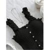 imageSHENHE Womens Asymmetrical Frilled Wide Strap Tank Top Button Down Crop Knit TopBlack