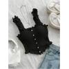 imageSHENHE Womens Asymmetrical Frilled Wide Strap Tank Top Button Down Crop Knit TopBlack