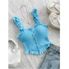 imageSHENHE Womens Asymmetrical Frilled Wide Strap Tank Top Button Down Crop Knit TopBlue