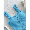 imageSHENHE Womens Asymmetrical Frilled Wide Strap Tank Top Button Down Crop Knit TopBlue