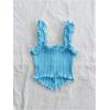 imageSHENHE Womens Asymmetrical Frilled Wide Strap Tank Top Button Down Crop Knit TopBlue