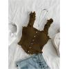 imageSHENHE Womens Asymmetrical Frilled Wide Strap Tank Top Button Down Crop Knit TopCoffee Brown