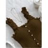 imageSHENHE Womens Asymmetrical Frilled Wide Strap Tank Top Button Down Crop Knit TopCoffee Brown