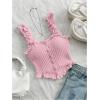 imageSHENHE Womens Asymmetrical Frilled Wide Strap Tank Top Button Down Crop Knit TopPink