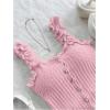 imageSHENHE Womens Asymmetrical Frilled Wide Strap Tank Top Button Down Crop Knit TopPink