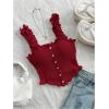 imageSHENHE Womens Asymmetrical Frilled Wide Strap Tank Top Button Down Crop Knit TopRed