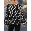 imageSHENHE Womens Asymmetrical Neck Letter Print Lantern Long Sleeve Blouse Shirt Tops Black and White XL