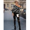 imageSHENHE Womens Asymmetrical Neck Letter Print Lantern Long Sleeve Blouse Shirt Tops Black and White XL