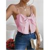 imageSHENHE Womens Bow Front Sleeveless Spaghetti Strap Shirred Cami Tank Crop TopsLight Pink