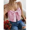 imageSHENHE Womens Bow Front Sleeveless Spaghetti Strap Shirred Cami Tank Crop TopsLight Pink
