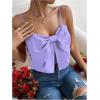 imageSHENHE Womens Bow Front Sleeveless Spaghetti Strap Shirred Cami Tank Crop TopsMauve Purple