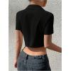 imageSHENHE Womens Button Up Short Sleeve Collared Asymmetrical Cropped Shirt Top BlouseBlack