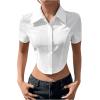 imageSHENHE Womens Button Up Short Sleeve Collared Asymmetrical Cropped Shirt Top BlouseWhite