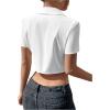 imageSHENHE Womens Button Up Short Sleeve Collared Asymmetrical Cropped Shirt Top BlouseWhite