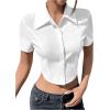imageSHENHE Womens Button Up Short Sleeve Collared Asymmetrical Cropped Shirt Top BlouseWhite