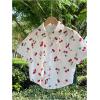 imageSHENHE Womens Button Up Short Sleeve Collared Asymmetrical Cropped Shirt Top BlouseWhite Cherry Print