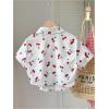 imageSHENHE Womens Button Up Short Sleeve Collared Asymmetrical Cropped Shirt Top BlouseWhite Cherry Print