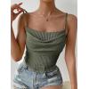 imageSHENHE Womens Crochet See Through Hollow Out Square Neck Sleeveless Backless Draped Crop Cami TopArmy Green