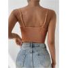 imageSHENHE Womens Crochet See Through Hollow Out Square Neck Sleeveless Backless Draped Crop Cami TopDark Camel