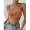 imageSHENHE Womens Crochet See Through Hollow Out Square Neck Sleeveless Backless Draped Crop Cami TopDark Camel