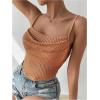 imageSHENHE Womens Crochet See Through Hollow Out Square Neck Sleeveless Backless Draped Crop Cami TopDark Camel