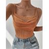 imageSHENHE Womens Crochet See Through Hollow Out Square Neck Sleeveless Backless Draped Crop Cami TopDark Camel