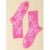 imageSHENHE Womens Embroidered Patterned Cute Crew Socks Breathable Soft Above Ankle SocksPink Heart C