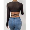 imageSHENHE Womens Floral Lace Sweetheart Neck Criss Cross Long Sleeve Sexy Crop Mesh Tee TopBlack