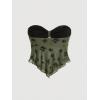 imageSHENHE Womens Floral Strapless Tie Front Lettuce Trim Asymmetrical Flare Boho Tube TopArmy Green