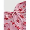 imageSHENHE Womens Floral Strapless Tie Front Lettuce Trim Asymmetrical Flare Boho Tube TopRed