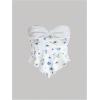imageSHENHE Womens Floral Strapless Tie Front Lettuce Trim Asymmetrical Flare Boho Tube TopWhite
