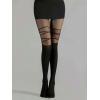 imageSHENHE Womens Mesh Patterned Tights Opaque Thigh High Stockings Pantyhose Leggings Geo Pattern Black One Size