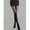 imageSHENHE Womens Mesh Patterned Tights Opaque Thigh High Stockings Pantyhose Leggings Geo Pattern Black One Size