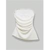 imageSHENHE Womens Strapless Asymmetrical Textured Tube Top Ruched Split Hem Bandeau TopBeige