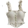 imageSHENHE Womens Asymmetrical Frilled Wide Strap Tank Top Button Down Crop Knit TopApricot