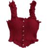 imageSHENHE Womens Asymmetrical Frilled Wide Strap Tank Top Button Down Crop Knit TopRed