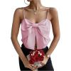 imageSHENHE Womens Bow Front Sleeveless Spaghetti Strap Shirred Cami Tank Crop TopsLight Pink
