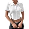 imageSHENHE Womens Button Up Short Sleeve Collared Asymmetrical Cropped Shirt Top BlouseWhite