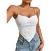 imageSHENHE Womens Eyelet Embroidery Spaghetti Strap Bandana Top Hanky Hem Crop Cami TopWhite