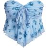 imageSHENHE Womens Floral Strapless Tie Front Lettuce Trim Asymmetrical Flare Boho Tube TopLight Blue