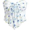 imageSHENHE Womens Floral Strapless Tie Front Lettuce Trim Asymmetrical Flare Boho Tube TopWhite