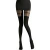 imageSHENHE Womens Mesh Patterned Tights Opaque Thigh High Stockings Pantyhose Leggings Black One Size