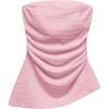 imageSHENHE Womens Strapless Asymmetrical Textured Tube Top Ruched Split Hem Bandeau TopPink