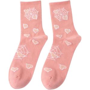 imageSHENHE Womens Embroidered Patterned Cute Crew Socks Breathable Soft Above Ankle SocksCoral Pink Heart