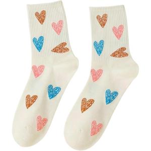 imageSHENHE Womens Embroidered Patterned Cute Crew Socks Breathable Soft Above Ankle SocksMulticolor Heart a