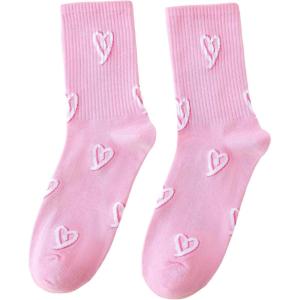 imageSHENHE Womens Embroidered Patterned Cute Crew Socks Breathable Soft Above Ankle SocksPink Heart