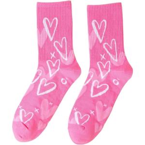 imageSHENHE Womens Embroidered Patterned Cute Crew Socks Breathable Soft Above Ankle SocksPink Heart C