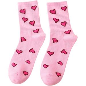 imageSHENHE Womens Embroidered Patterned Cute Crew Socks Breathable Soft Above Ankle SocksPink Heart D