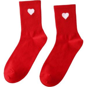 imageSHENHE Womens Embroidered Patterned Cute Crew Socks Breathable Soft Above Ankle SocksRed Heart
